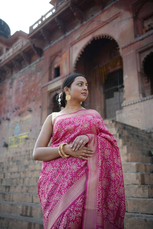 Pink Katan Silk Banarasi Handloom Saree