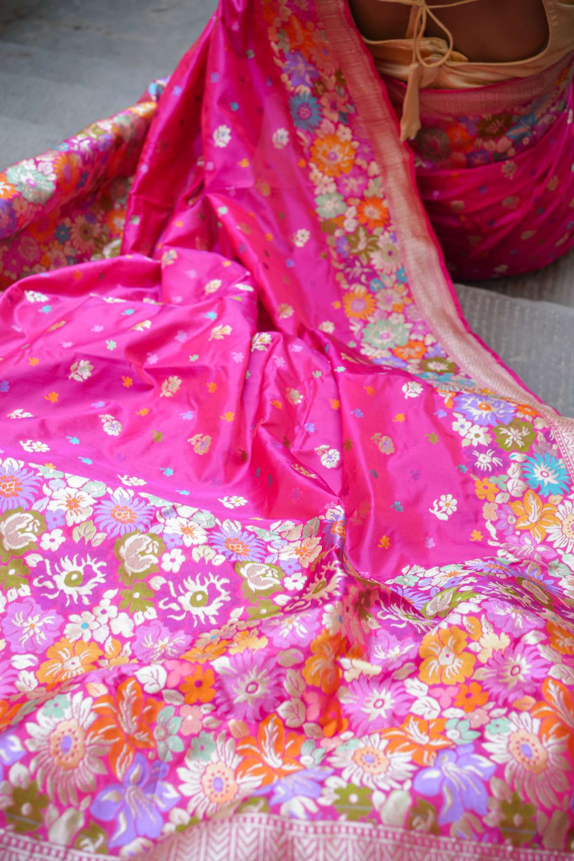 Bright Pink Banarasi Katan Silk Handloom Saree