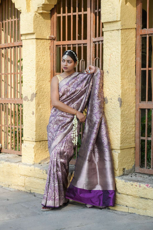 Purple Banarasi Kataan Silk Handloom Saree