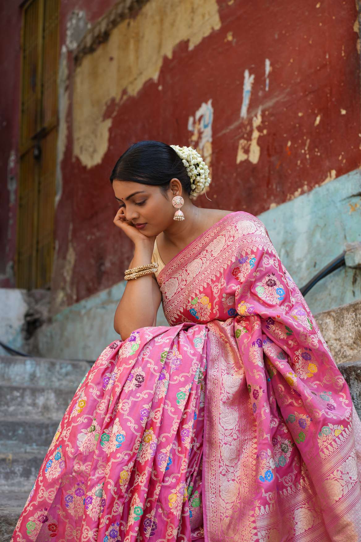 Baby Pink Katan Banarasi Silk Kaduwa Handloom Saree