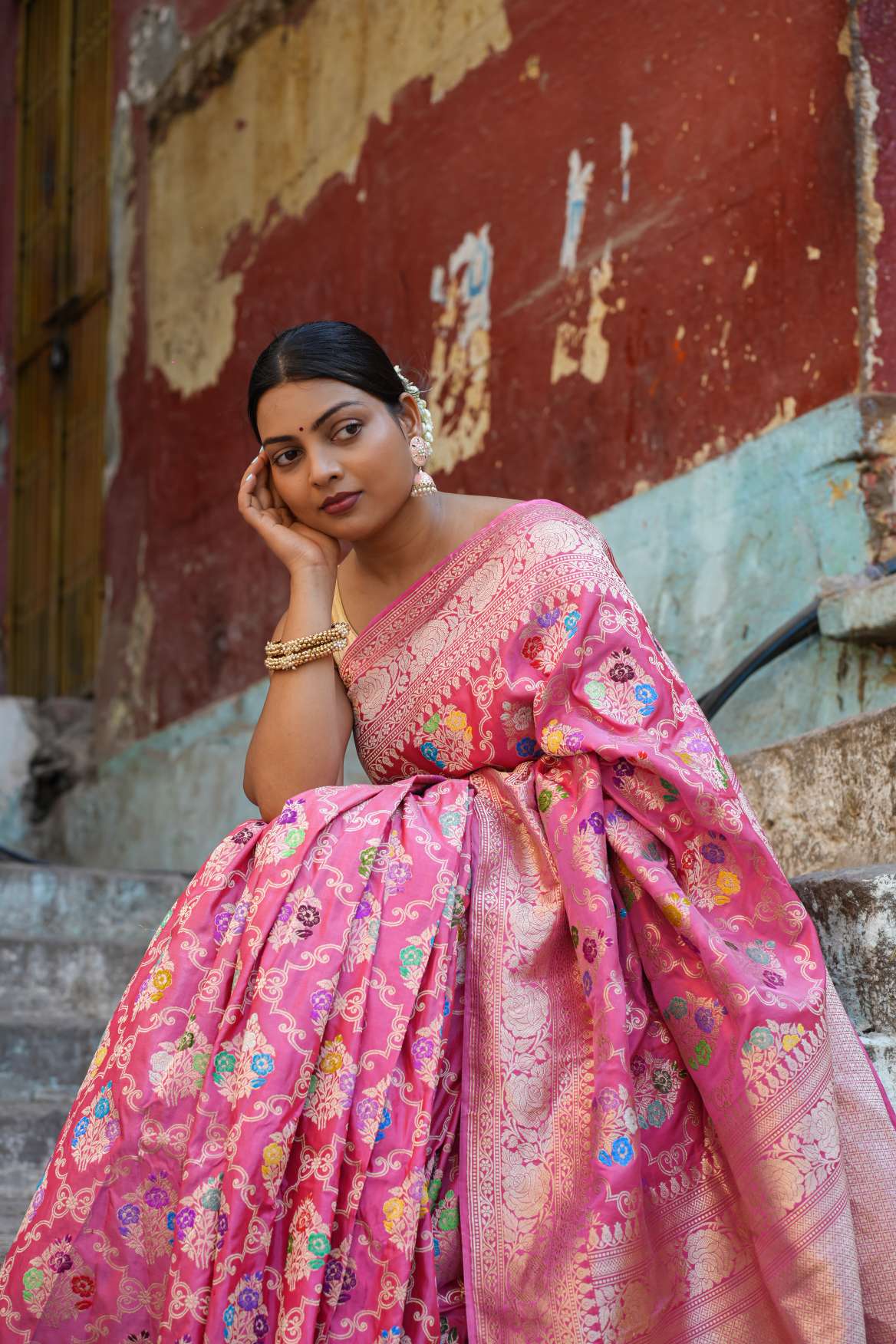 Baby Pink Katan Banarasi Silk Kaduwa Handloom Saree