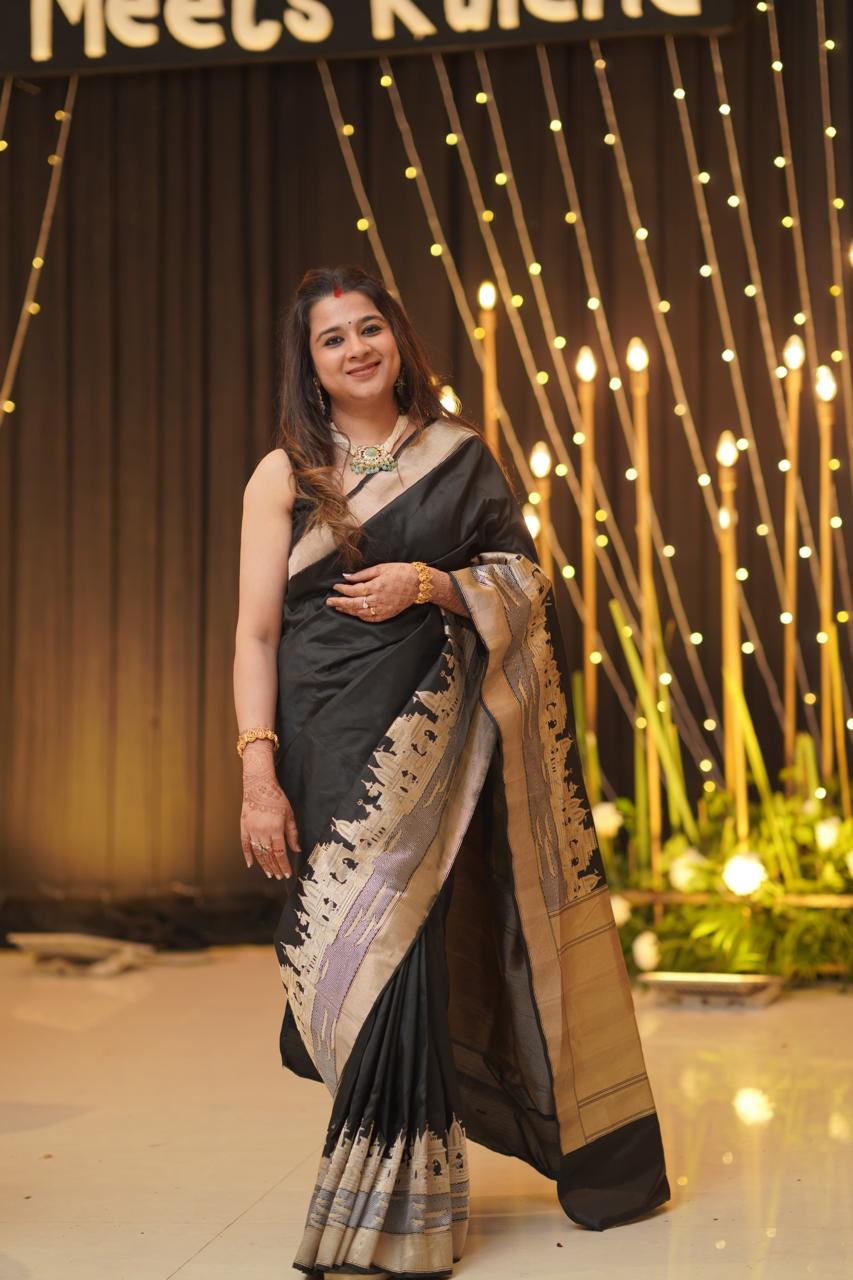 Black Banarasi Kataan Silk Kaduwa Handloom Saree