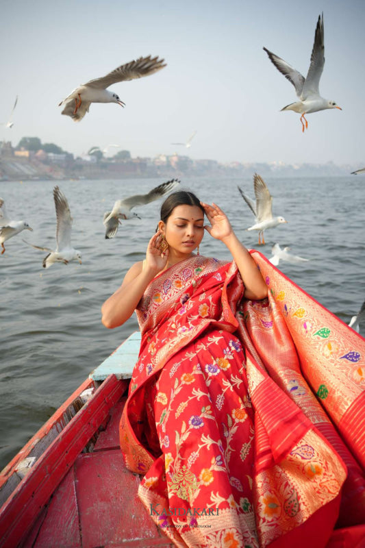 Red Kadwa Katan Silk Banarasi Handloom Saree