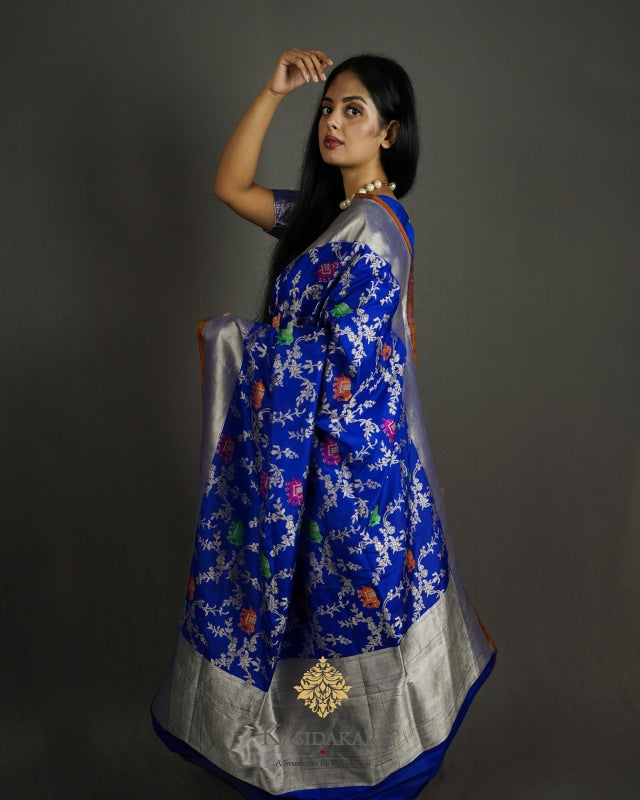 Handloom Cotton Silk Saree in Royal Blue and Green : SBEA1046