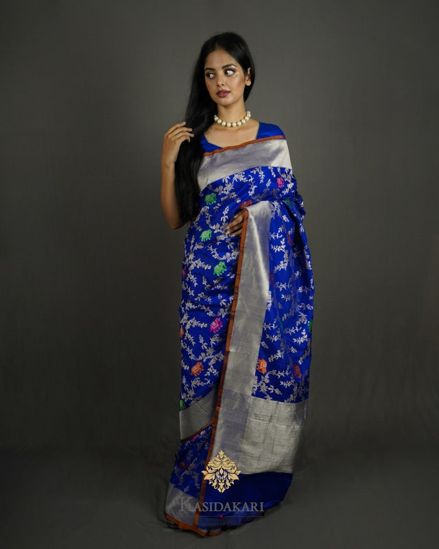 Sahil Blue Cotton Silk Maheshwari Handloom Saree